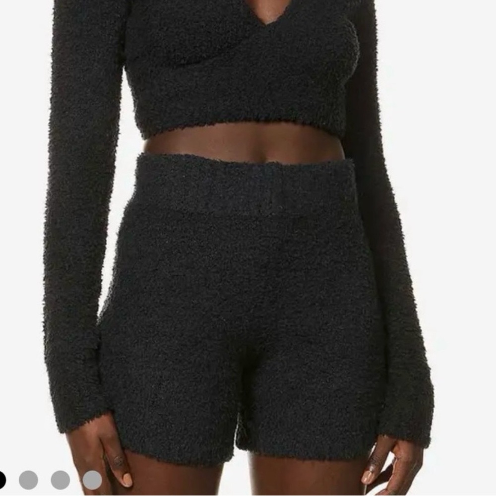 SKIMS Black Fuzzy High‎ Waist Cozy Lounge Shorts